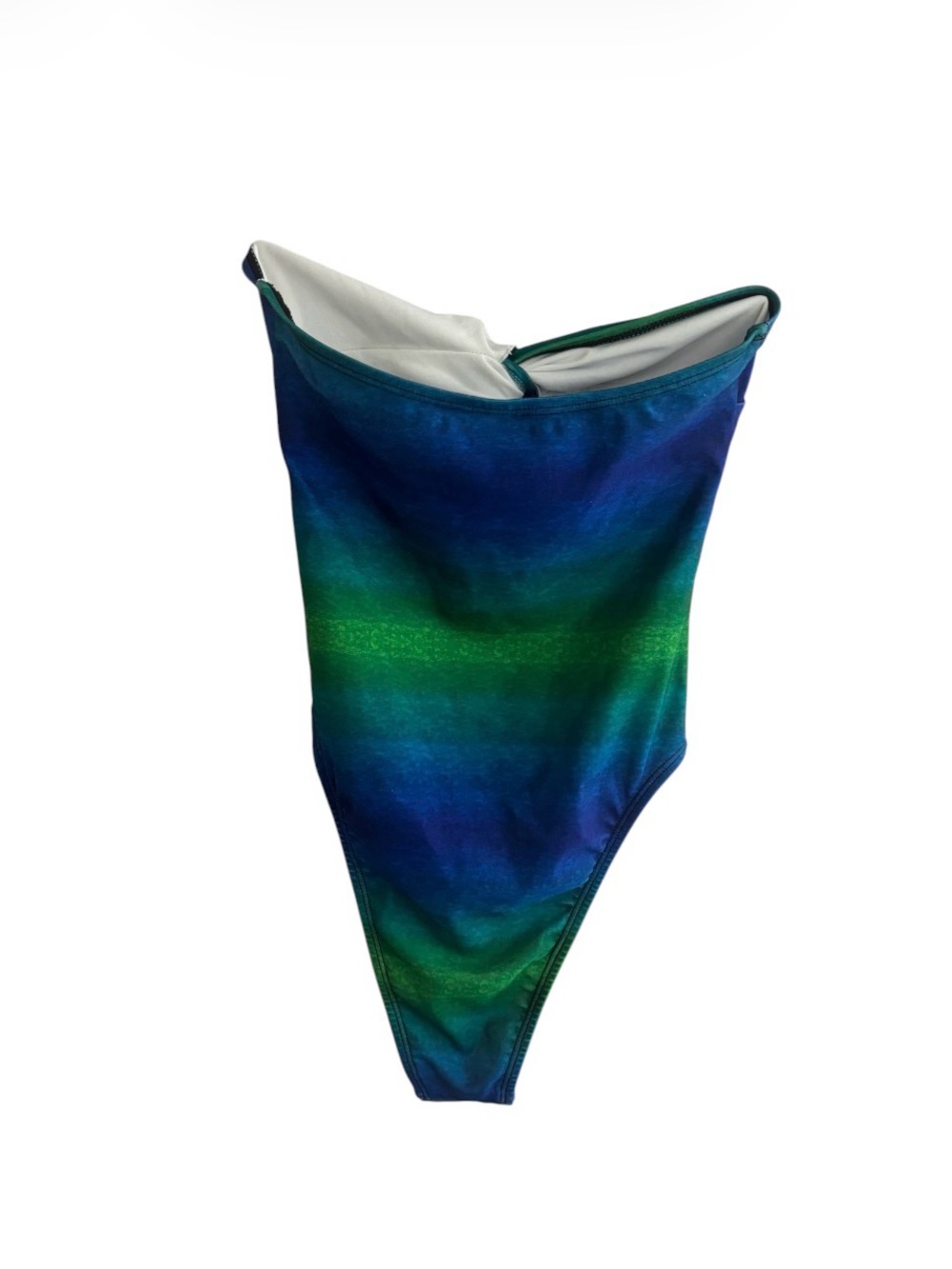 PrettyLittleThing Blue and Green Ombre Strapless One Piece Swimsuit